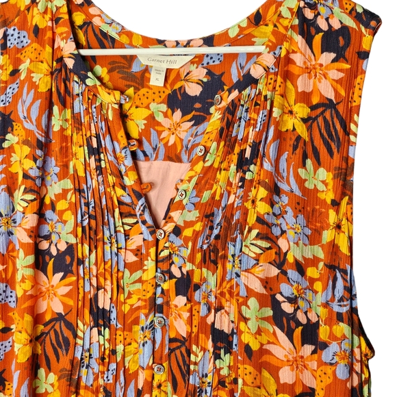 Garnet Hill Hawaii Tropical Floral Sleeveless Tuxedo Pleats VNeck Dress Midi XL - Picture 5 of 8